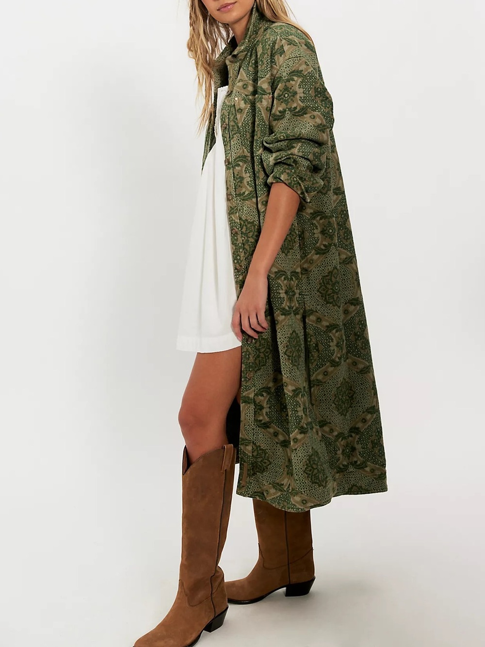 Free People We The Free Brick Lane Jacquard Maxi Shirt Jacket XS 90s Whimsigoth - Picture 2 of 13